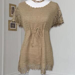 Y2K Gold Sequined Crochet Top w/ Tie Front